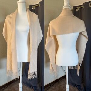 Ovcio 100% Cashmere Scarf Beige Cream Fringe Wrap Solid Luxury